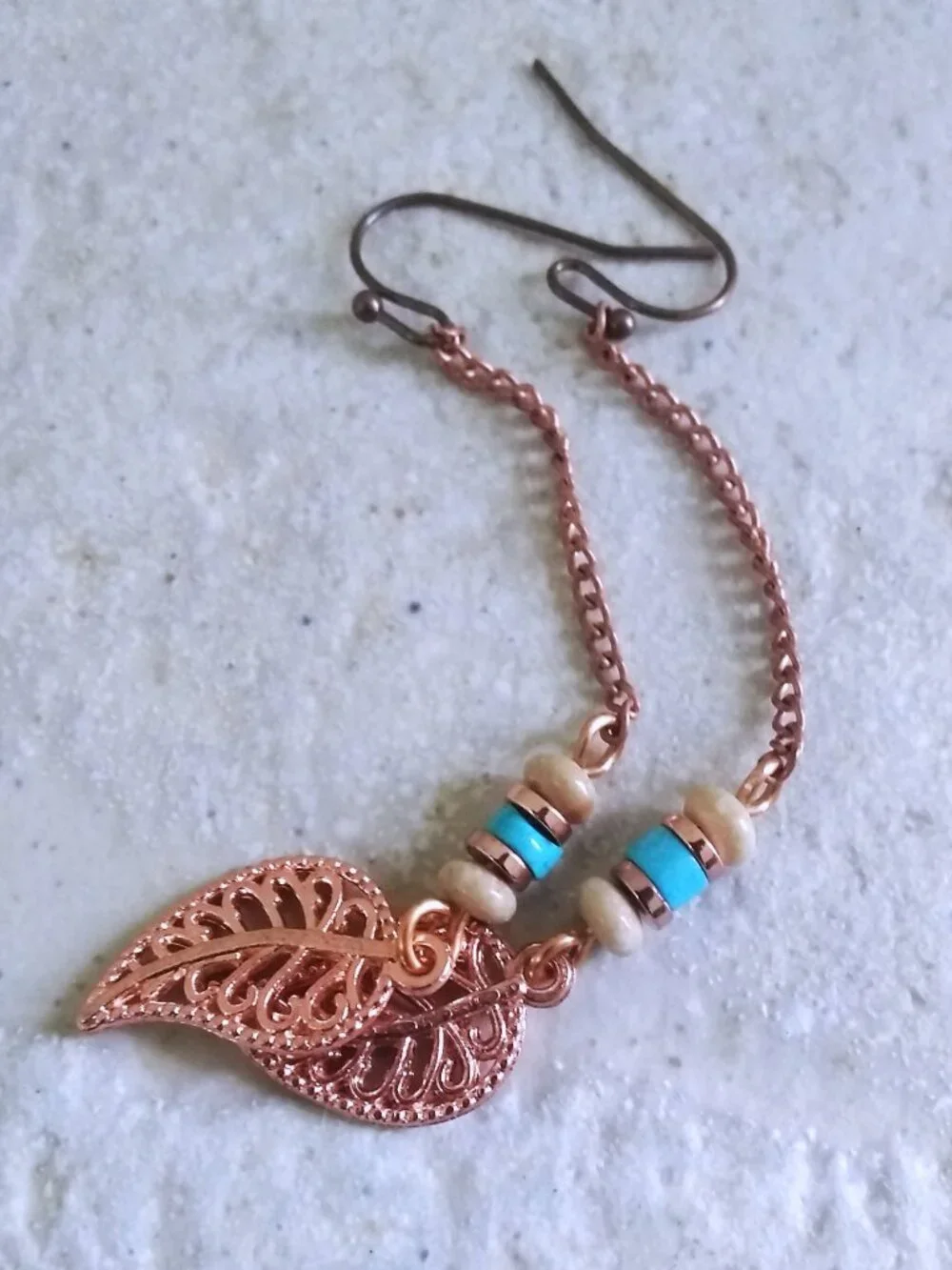 Lightweight! Copper Filigree Leaf Dangle Earrings! Fall Ready! Southwestern Boho